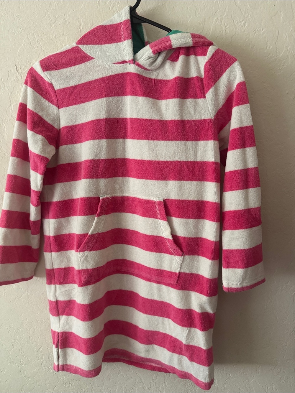 Mini Boden Kids Pink and White Striped Hooded Towel 9/10y
